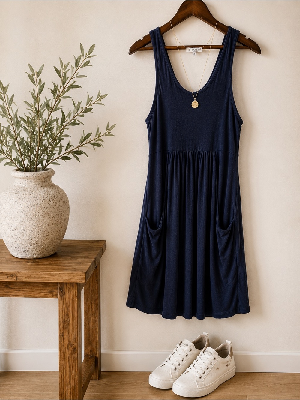 J Valdi Pocket Tank Dress | Navy Blue | Sleeveless | Casual | Size M